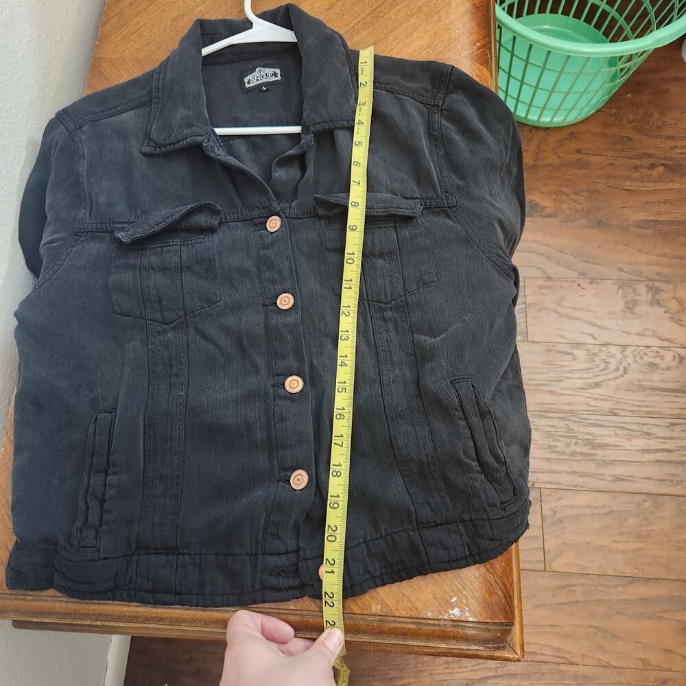 Angie Black Lyocell Tencel Denim Style Trucker Jacket Women's Large L - Picture 5 of 6